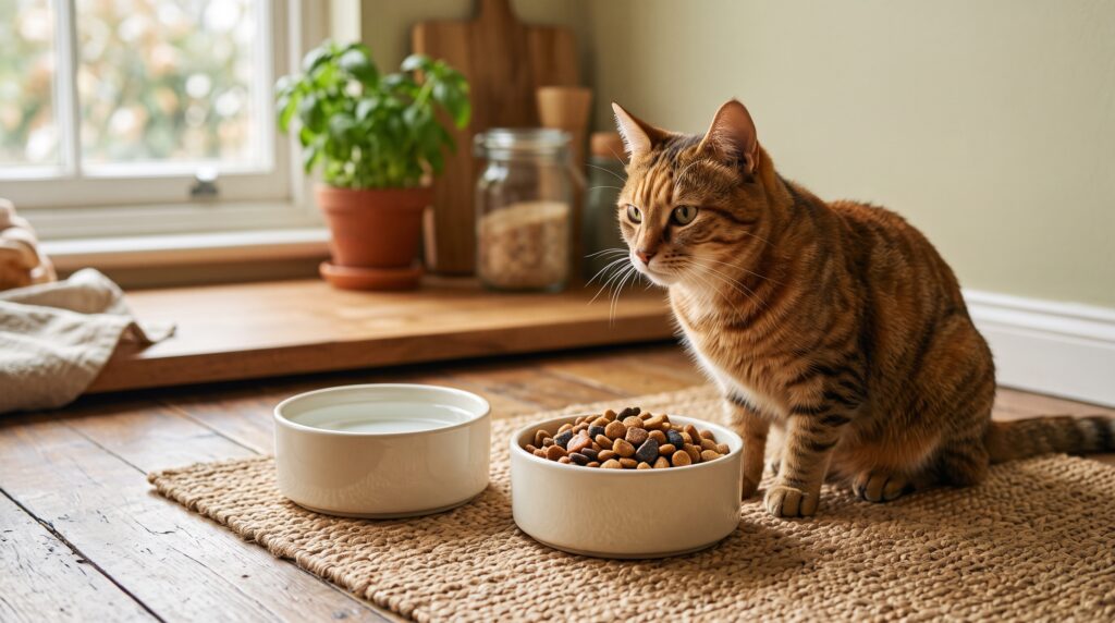 Cat owner discussing digestive problems with a veterinarian