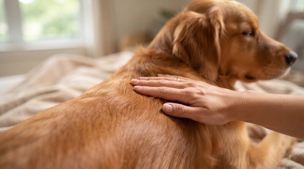 Dog with healthy shiny coat from wellness supplements
